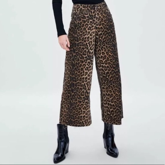 Zara TRF Wide Leopard Cheetah Jeans Pants 40 - 8 - Picture 2 of 9